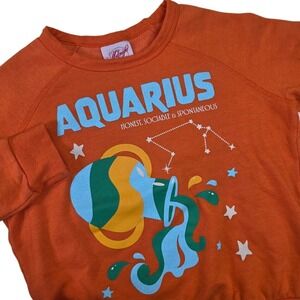 Midnight Rider Anthropologie XS Orange Aquarius Zodiac Graphic Raglan Sweatshirt